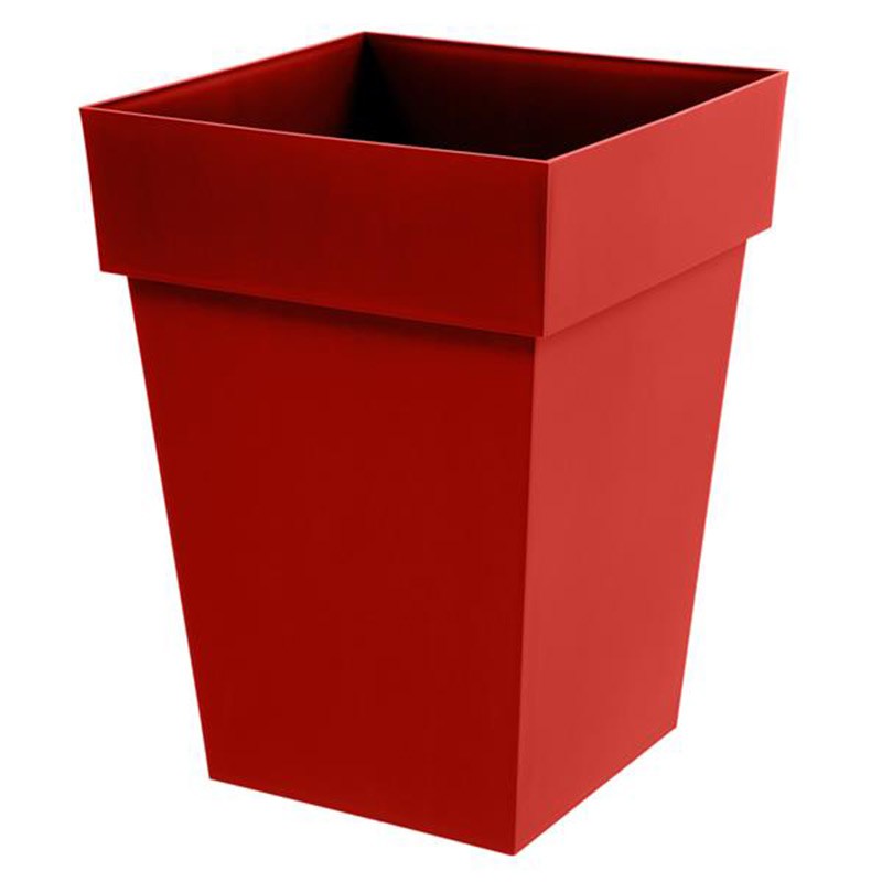 EDA Plastiques - Pot mi-haut carré Toscane 39x39x53cm 51L Rouge Rubis