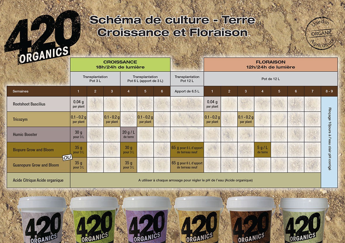 Tableau de culture 420 Organics , schéma de culture