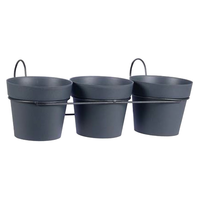 EDA - Lot de 3 pots Ø15cm Toscane Anthracite 47x23x17cm