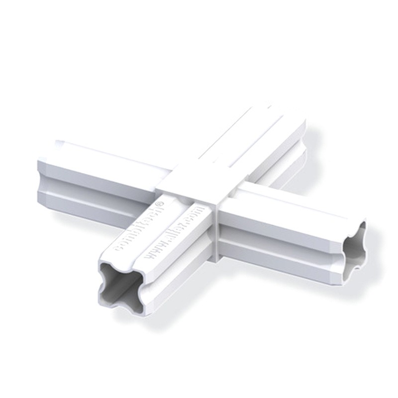 White cross connector Ø23.5mm 4 ends for aluminium and pvc tubes 
