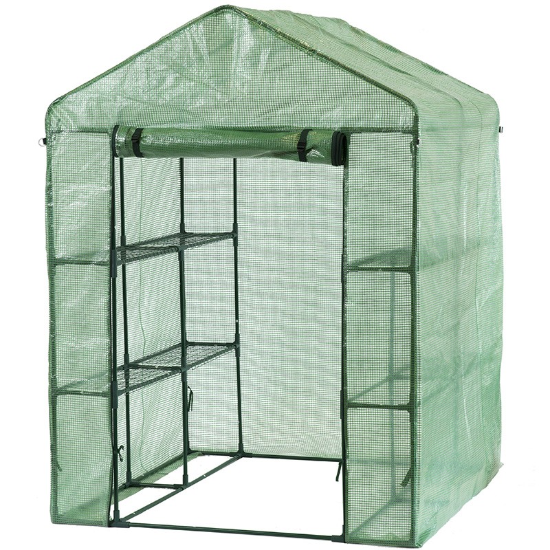 Serre de jardin avec 2 étagères à 2 niveaux H195x143x143cm pour jardin et terrasse