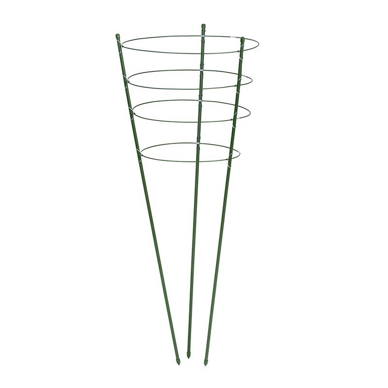 Tuteurs 4 Anneaux et soutiens en acier plastifié verts pour plante et massif - H90cmxØ7mm