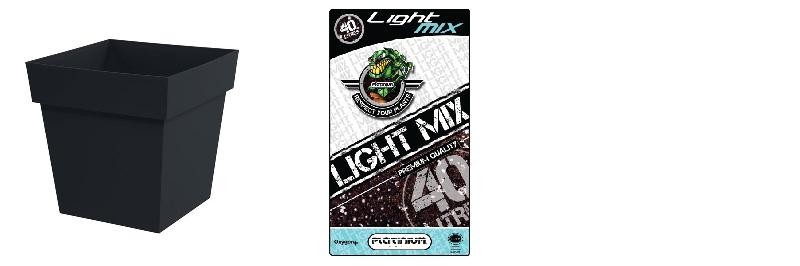 Pack - Topf EDA Toskana Anthrazit Quadrat 38L + Substrat Platinium LightMIX 40L