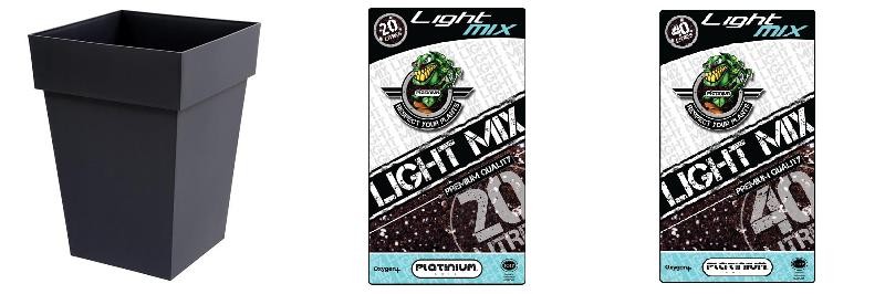  Pack - Topf EDA Toscane Anthrazit quadratisch 51L + Substrat Platinium LightMIX