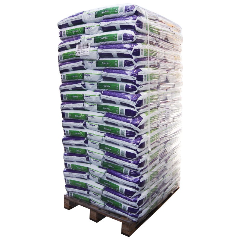 Palete de 100 terras para vasos Bat Mix, saco de 25L Plagron com adubo de guano de morcego para a floração