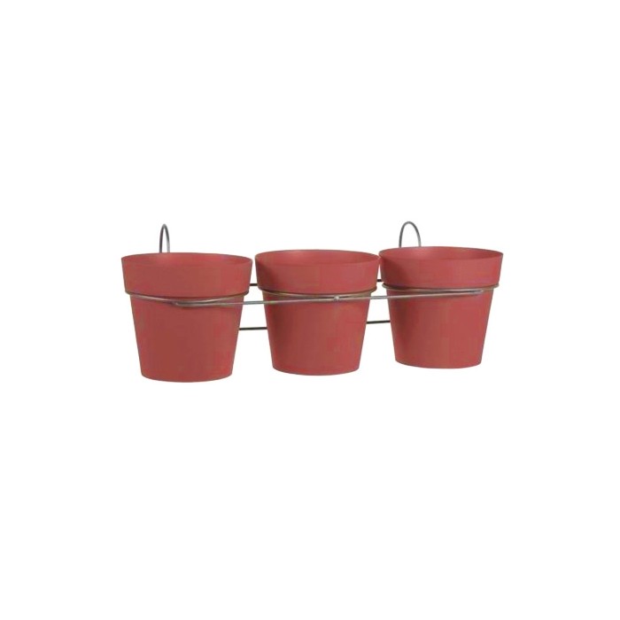 Toscane Par 3 Pots Rond + Support D15 Rouge Rubis - 47X23X17Cm 1.6L