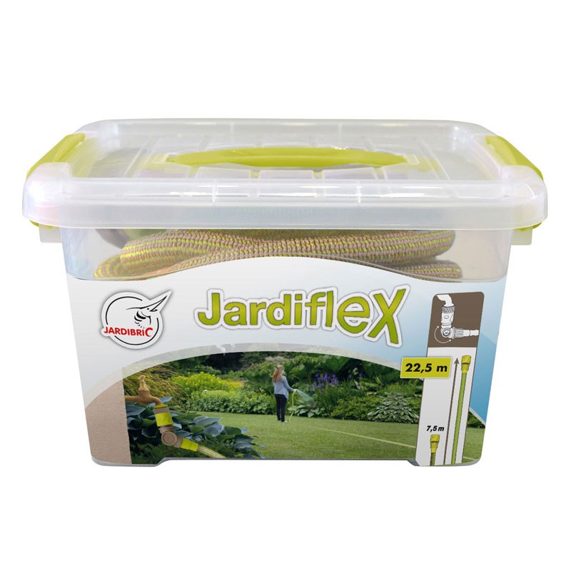 KIT COMPLET AVEC TUYAU ETIRABLE RÉTRACTABLE JARDIFLEX22 VERT ANIS 7M50-22M50