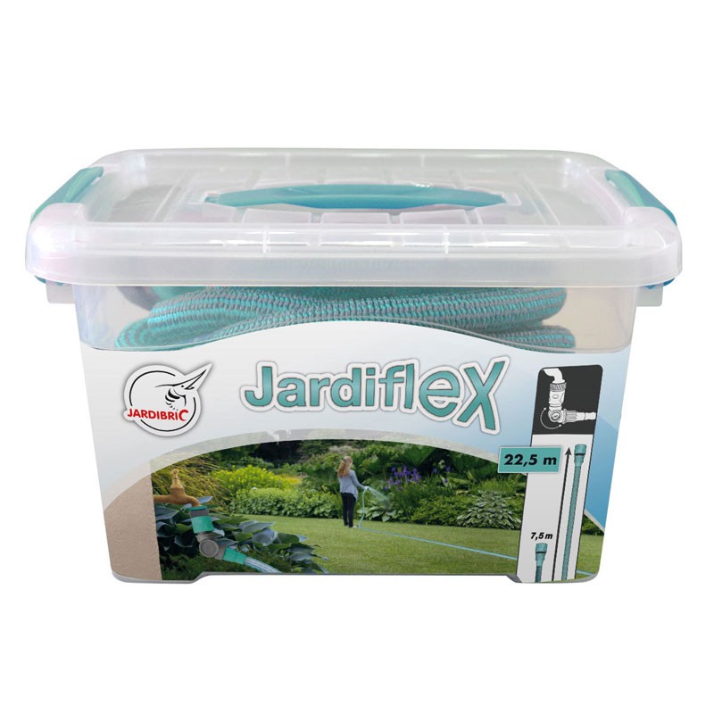 KIT COMPLET AVEC TUYAU ETIRABLE RÉTRACTABLE JARDIFLEX22 TURQUOISE 7M50-22M50