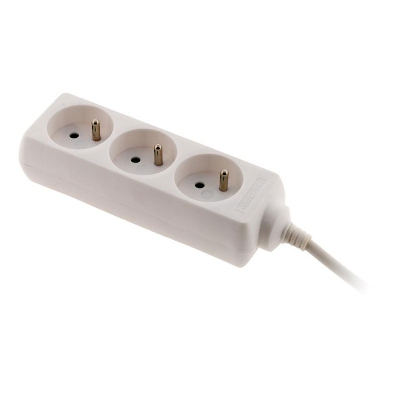 BLOC 3 prises + FICHE EXTRA PLATE BLANC 1 Mètre -