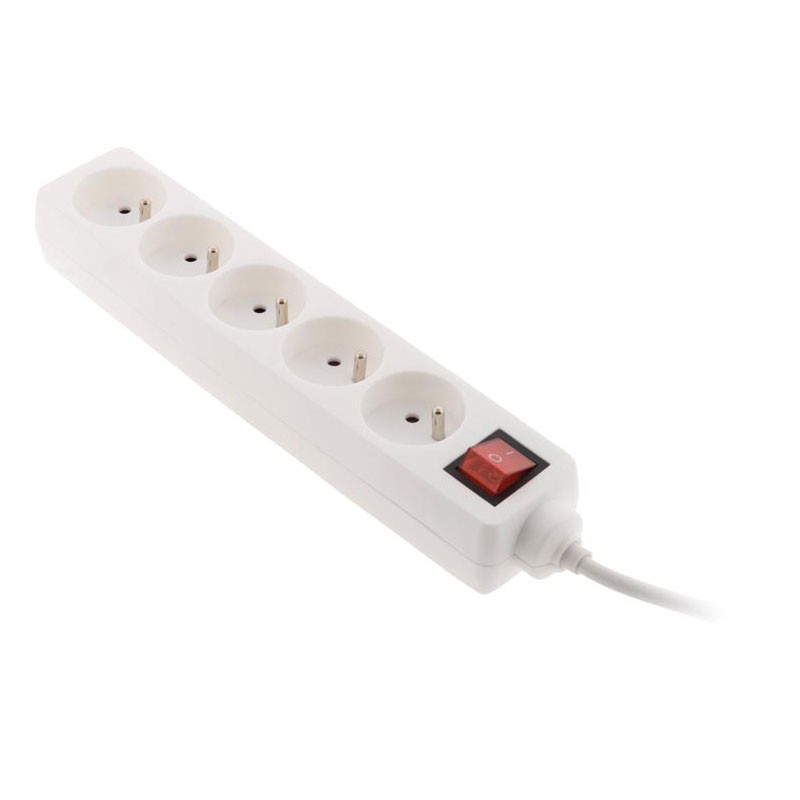 BLOC 5 prises + inter. + FICHE EXTRA PLATE BLANC 1 Mètre -