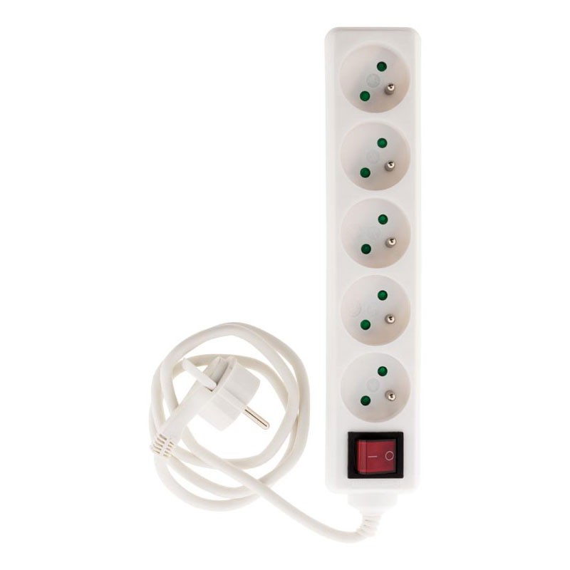 Zenitech - BLOC 5 prises + inter. + FICHE EXTRA PLATE BLANC 1 Mètre