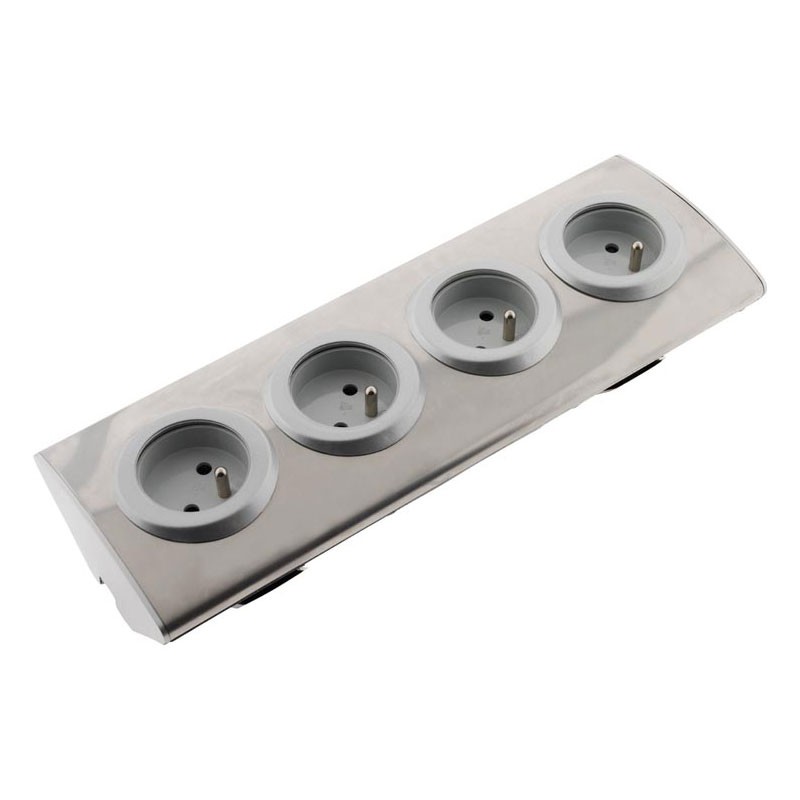 Zenitech - Bloc 4 prises design alu inox 16A à câbler otio