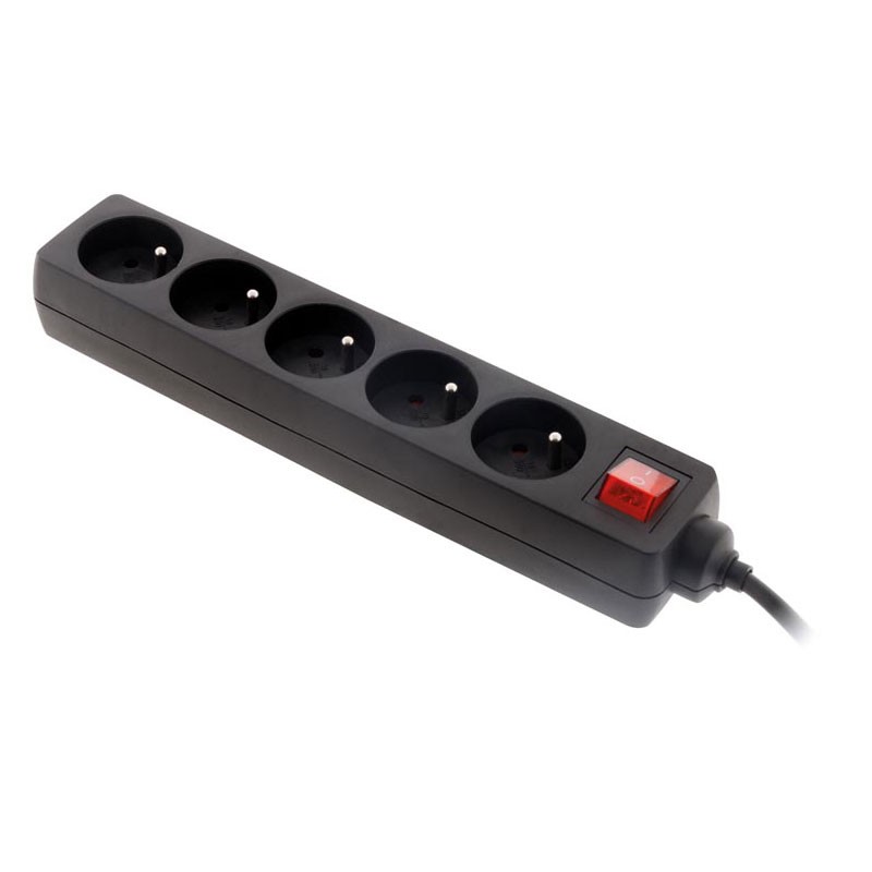 Interruptor de 5 tomas de corriente 16A Negro