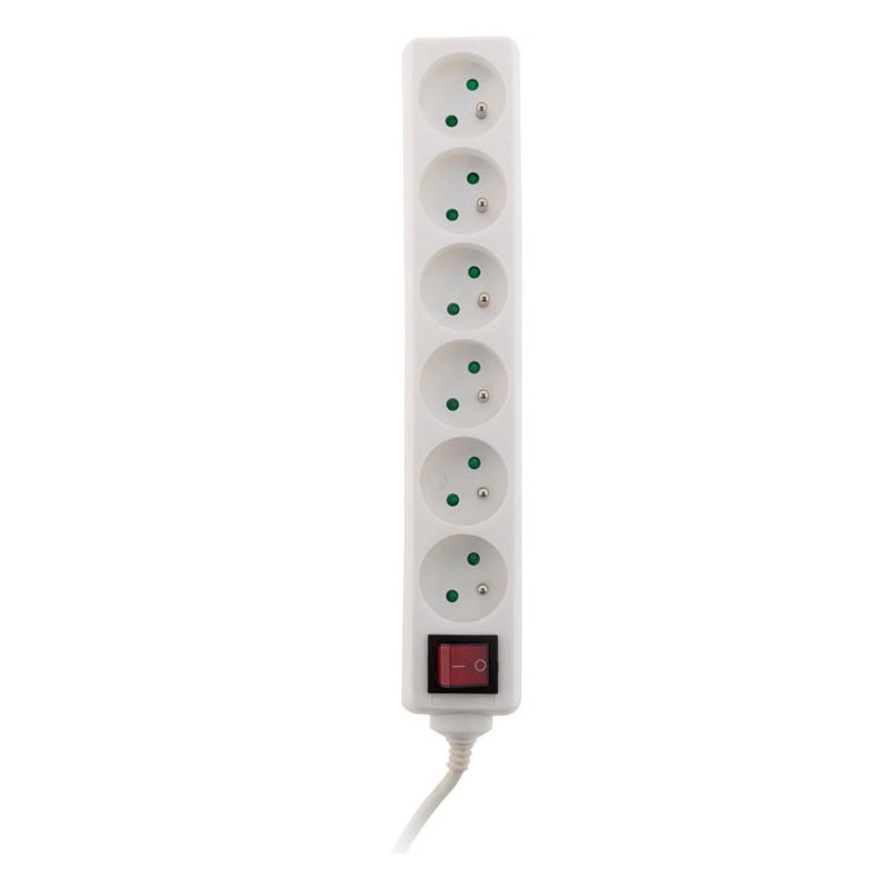 Zenitech - BLOC 6 prises + inter. + FICHE EXTRA PLATE BLANC 1m
