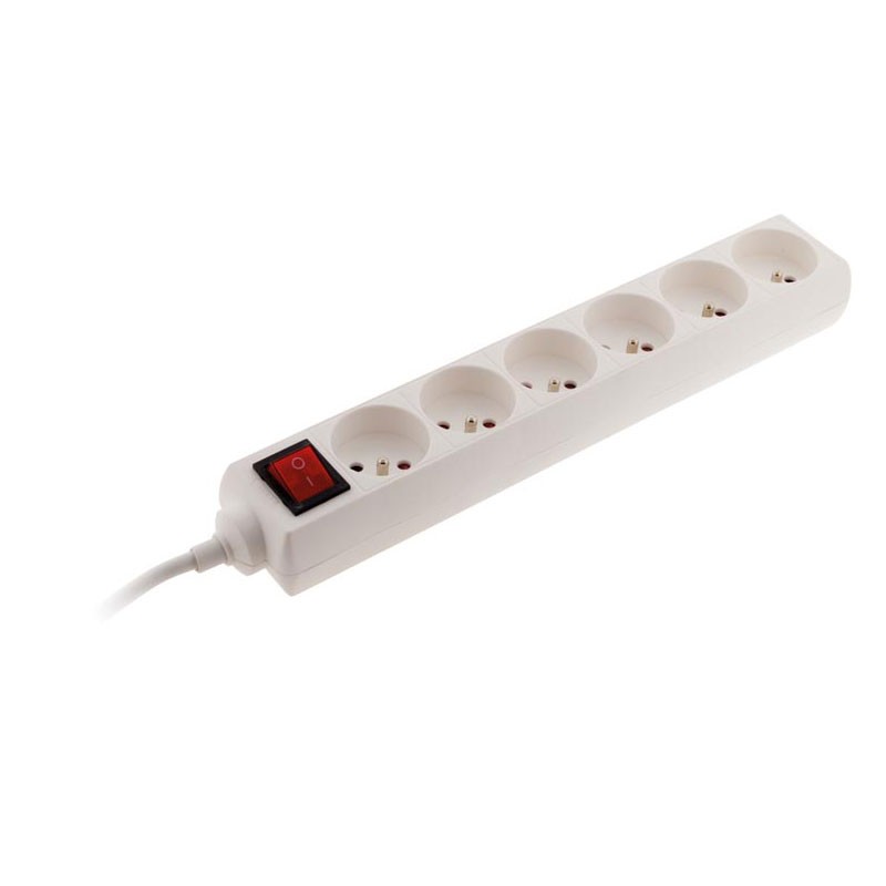 6 outlet + switch + EXTRA FLAT WHITE PLUG 1 Meter -