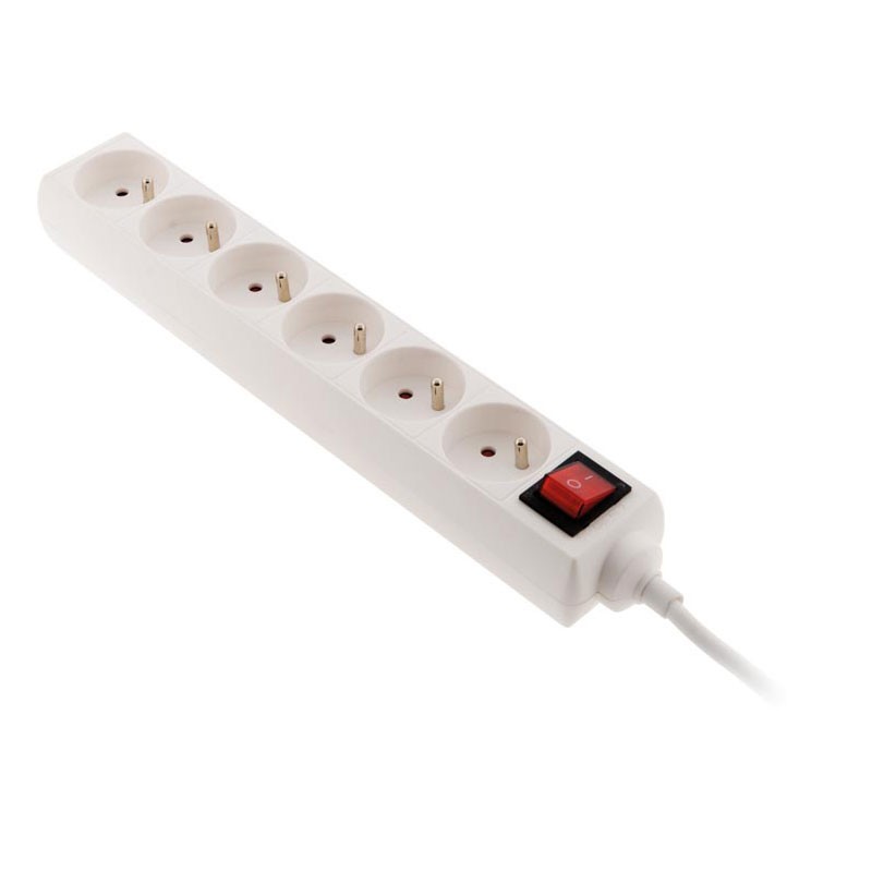 6 outlet + switch + EXTRA FLAT WHITE PLUG 1 Meter -