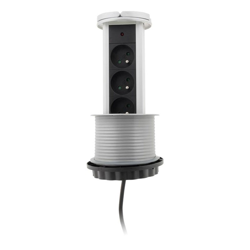 Bloc 3 prises 16A cuisine Escamotable cÃ¢blÃ© HO5VVF 3G1 -1,60 M noir