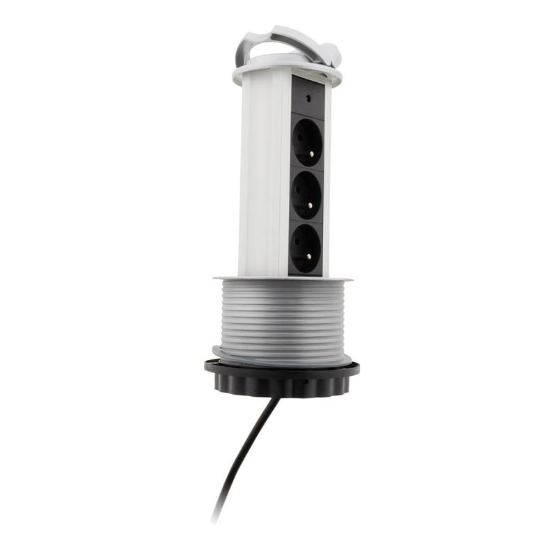 Block 3 outlets 16A kitchen Retractable wired HO5VVF 3G1 -1,60 M black