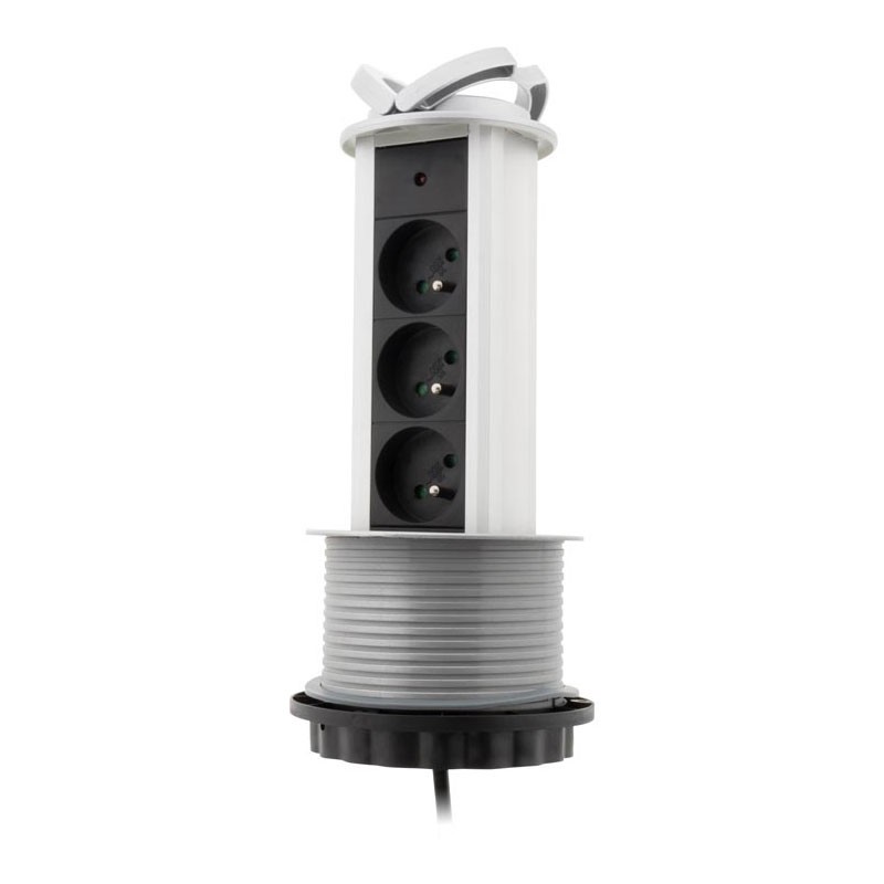 Bloc 3 prises 16A cuisine Escamotable cÃ¢blÃ© HO5VVF 3G1 -1,60 M noir
