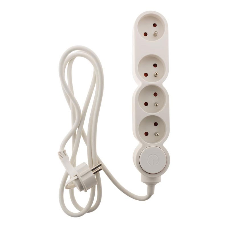 Bloco 4X16A + cabo interruptor BRANCO HO5VVF 3G1mmÂ² - Comprimento 1,5 M equipado com uma ficha EXTRAPLATE