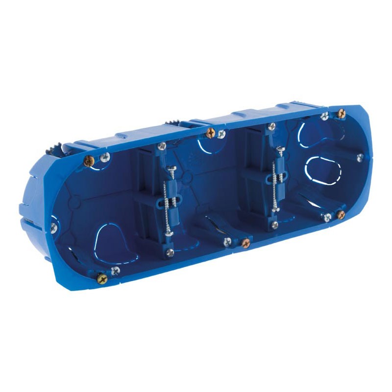 Multimateriaal drievoudige inbouwdoos met metalen voet D67mm D40mm hartafstand