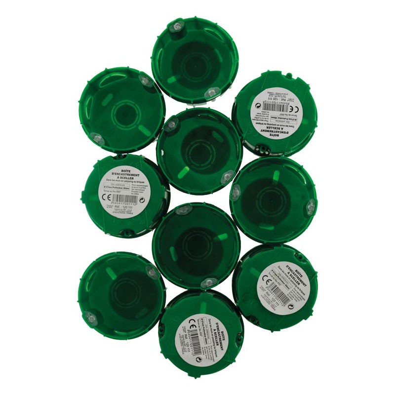 Lot de 10 boites maçonnerie rondes D65mm P40mm à sceller avec vis + griffe
