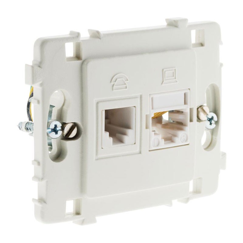 133028 RJ11+RJ45 SOCKET CLARYS NAKED WHITE