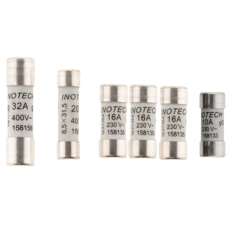 Lot 6 fusibles céramique (10A+3x16A+20A+32A) avec voyant - NF