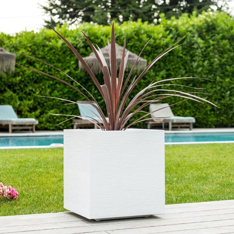 13729 BL.CER POT CARRE GRAPHIT 50CM BLANC CERUSE 57L 49.5CMX49.5XM