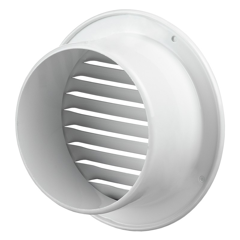 GRELHA DE FLANGE REDONDA DE 100MM DE ALUMÍNIO POLIDO BRANCO + TELA DE INSECTOS