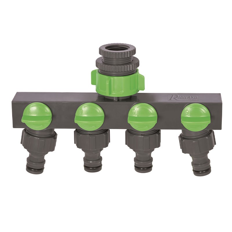 Ribiland - Connettore per rubinetto a 4 uscite 1/2 - 3/4 - 4 - 1