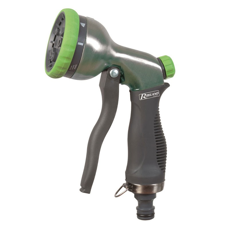 Ribiland - Pistolet d'arrosage métal brossé - Pomme multi-jets