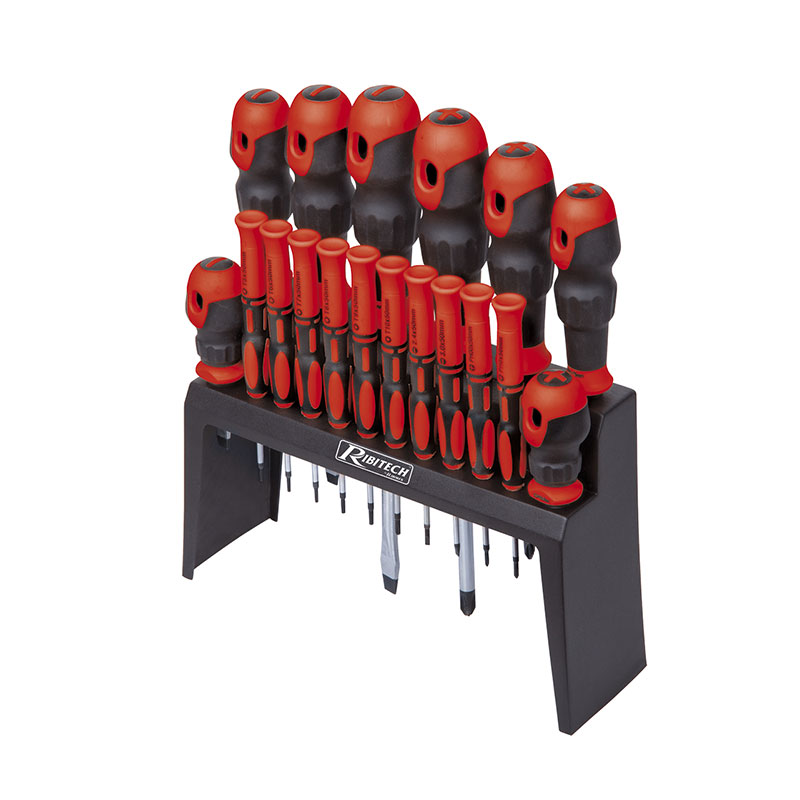 Ribitech - Conjunto de 18 chaves de fenda bi-materiais com suporte