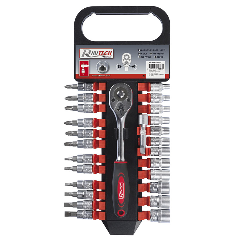 Ribitech - Kit de catraca 1/4 + 24 soquetes