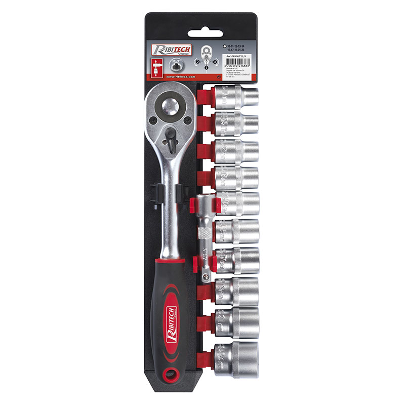 Ribitech - Kit de catraca 1/2 + 10 soquetes