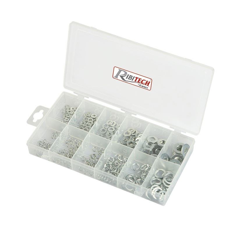 Ribitech - Set di 350 rondelle di sicurezza e rondelle piatte in scatola