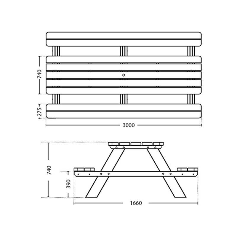 TABLE PICNIC MATISSE GRANDE 1660X3000X740 MM