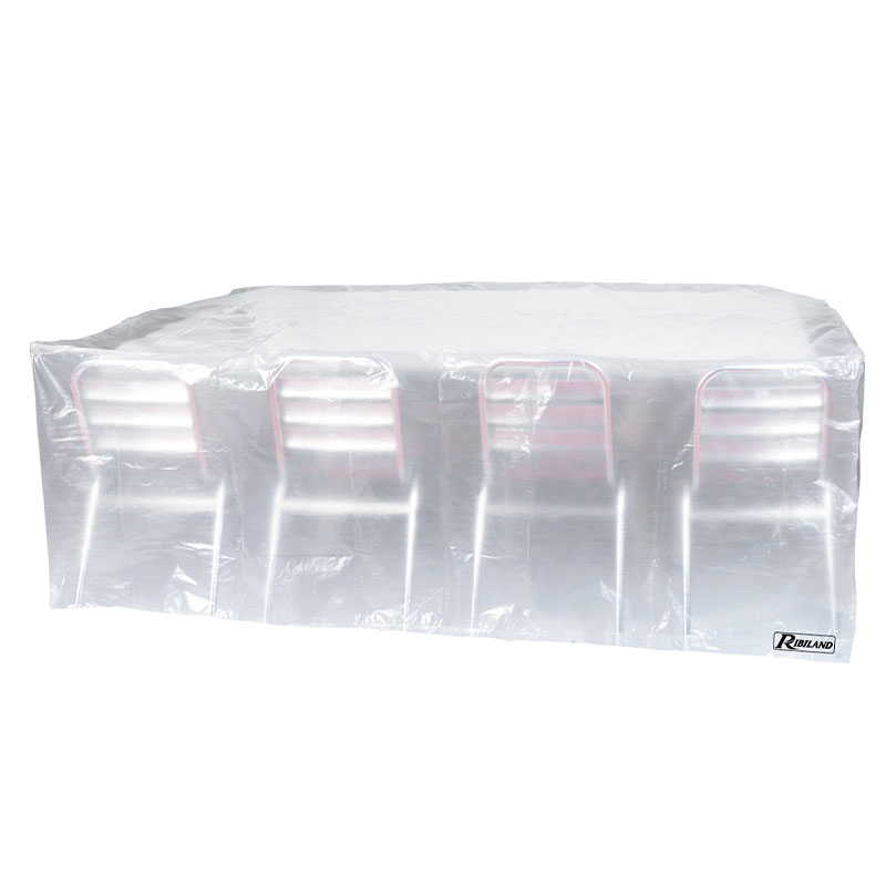 Ribiland - Funda translúcida para mesa rectangular + sillas 90g/m² - 310x150x80cm