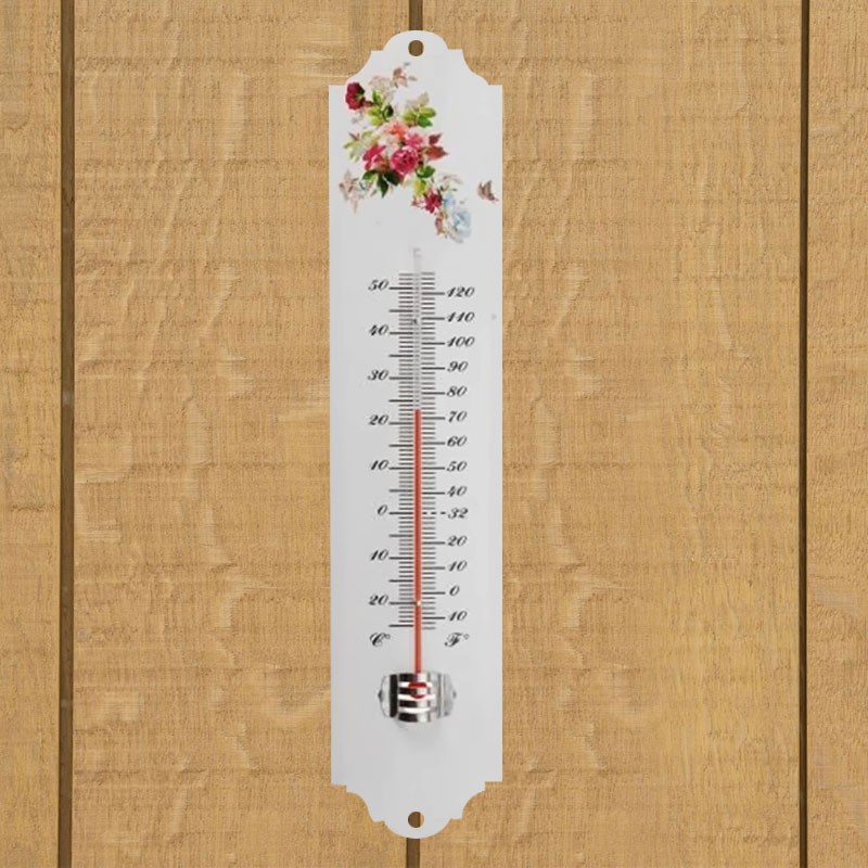 6080050 THERMOMETRE MURAL EXT METAL EPOXY BLANC FLEURS H30CM