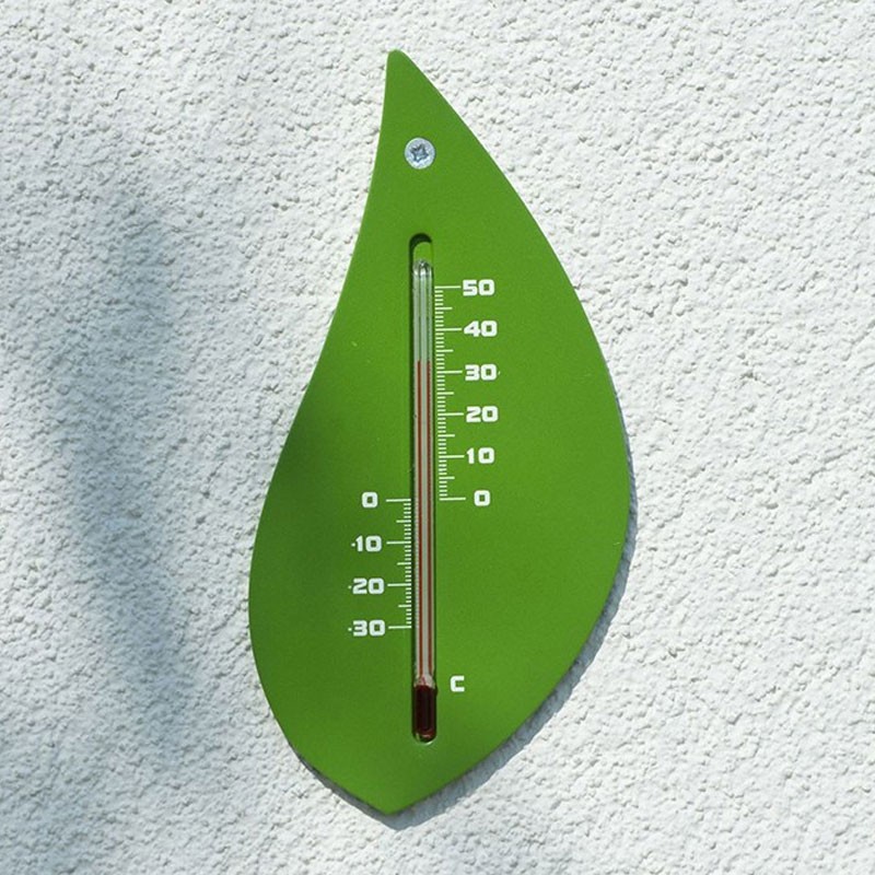 6080091 THERMOMETRE MURAL EXT PLASTIQUE VERT FEUILLE ARBRE H15CM