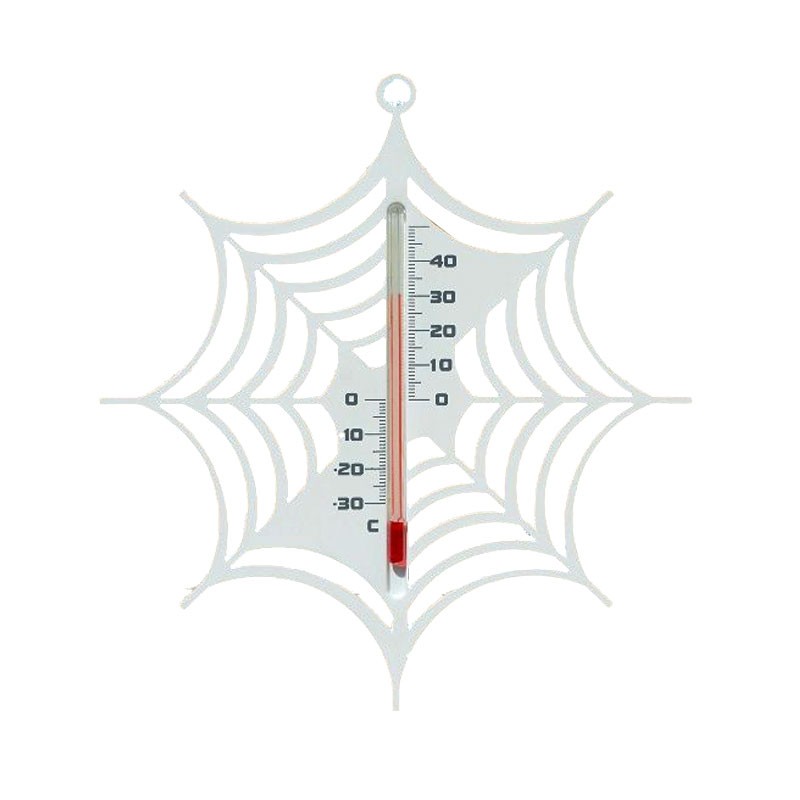 Nature - Plastic muurthermometer - Spinnenweb - Wit - H 15 X 14 X 0.3 cm