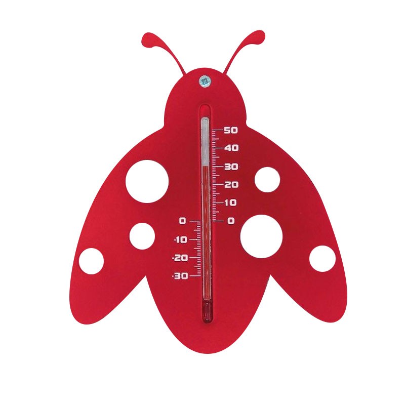 Nature - Thermométre mural extérieur en plastique - Coccinelle rouge - H 15 X 12 X 0.3 cm
