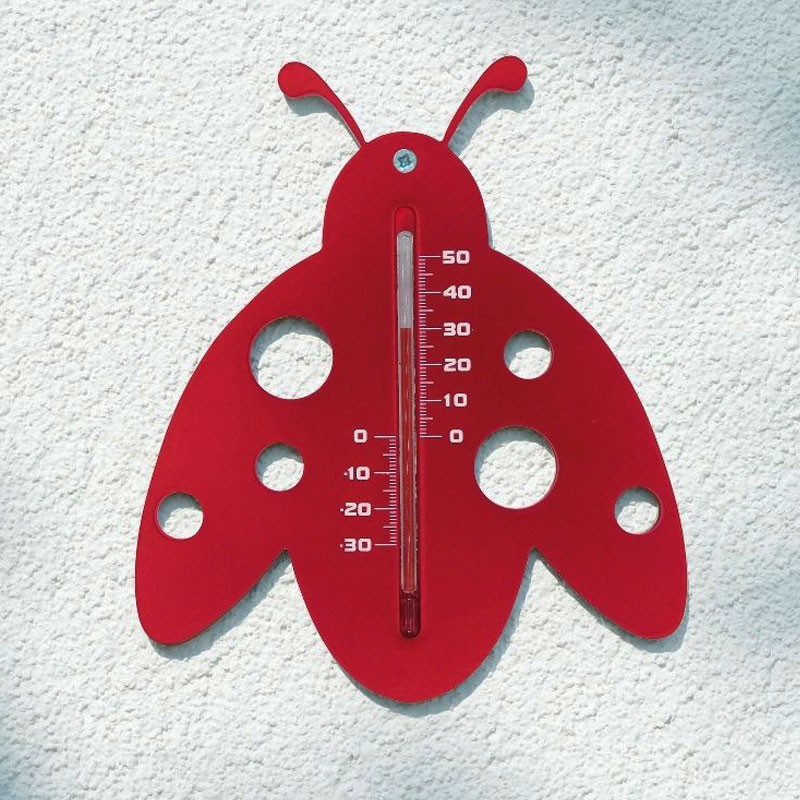 6080099 THERMOMETRE MURAL EXT PLASTIQUE ROUGE COCCINELLE H15CM