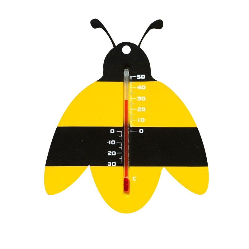 Nature - Thermométre mural extérieur en plastique - Abeille noir et jaune - H 15 X 12 X 0.3 cm