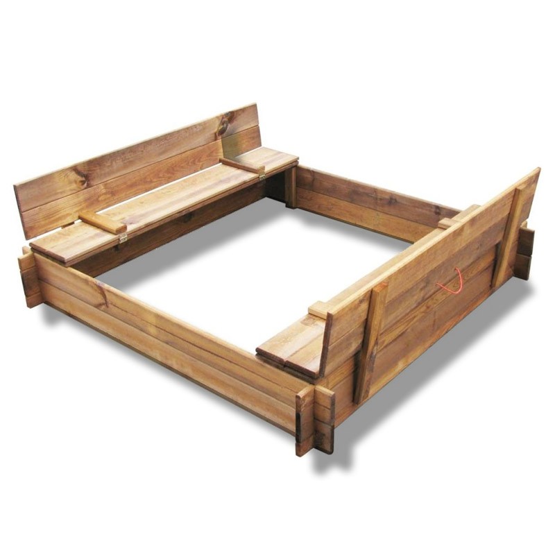 Tuindeco - Bac à sable avec bancs couvercle - 120 x 120 cm