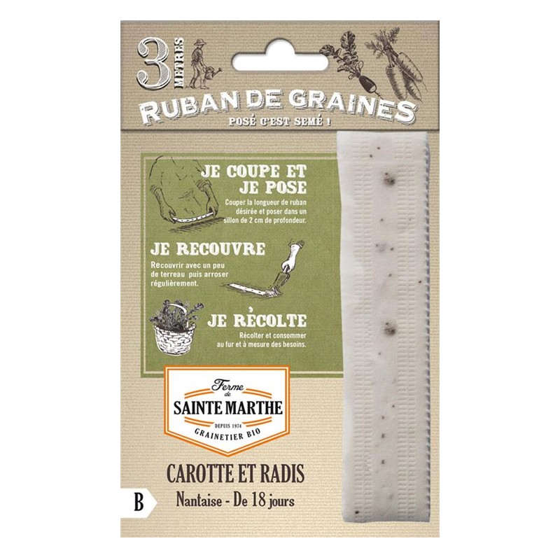La ferme Sainte Marthe - Ribbon of 150 seeds Carrot and Radish Nantais of 18 days