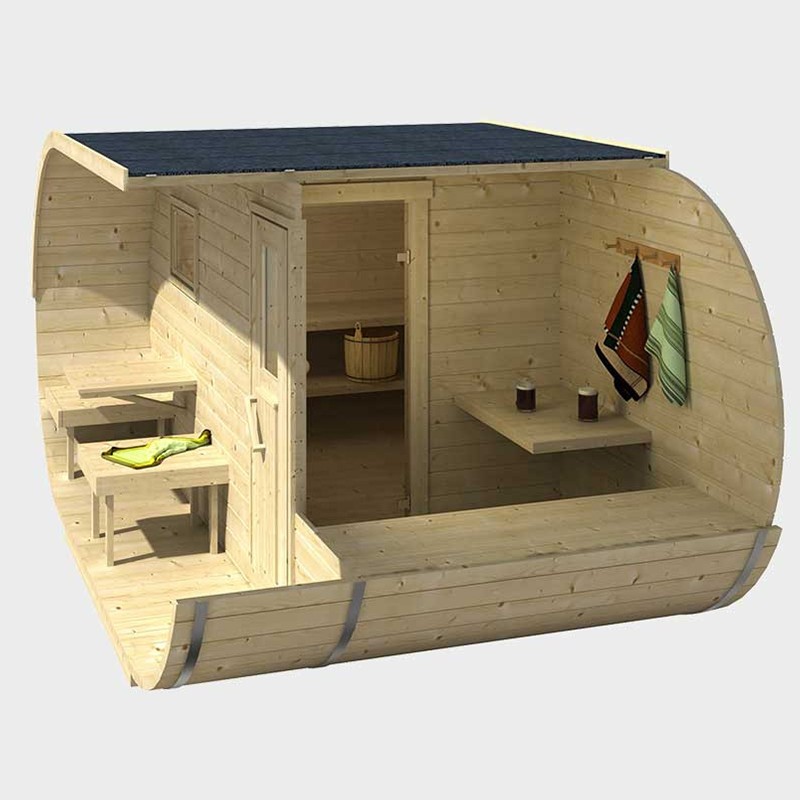 SAUNA OVAL EN PIN AVEC SHINGLE