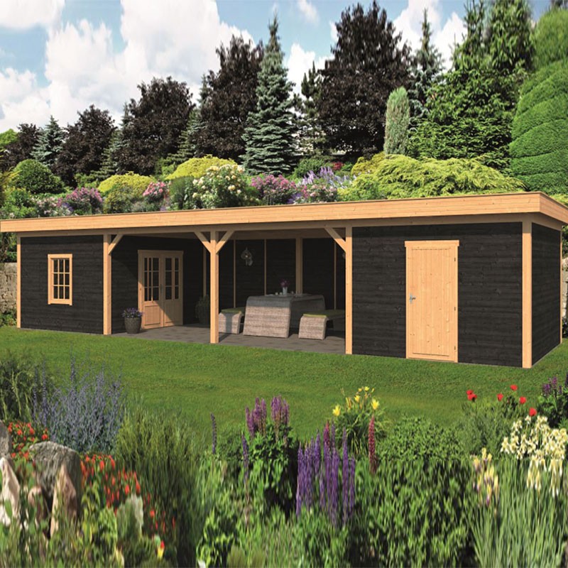 Tuindeco - Modulares Gartengebäude Oslo XL Typ 12 - Schwarze Wand