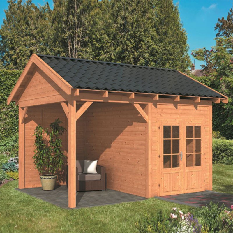 Tuindeco - Modulair tuinhuis Hamar L type 3 - Natuurlijke muur