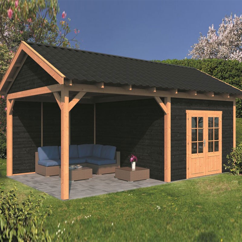 Tuindeco - Caseta modular de jardín Hamar XL tipo 3 - Pared negra